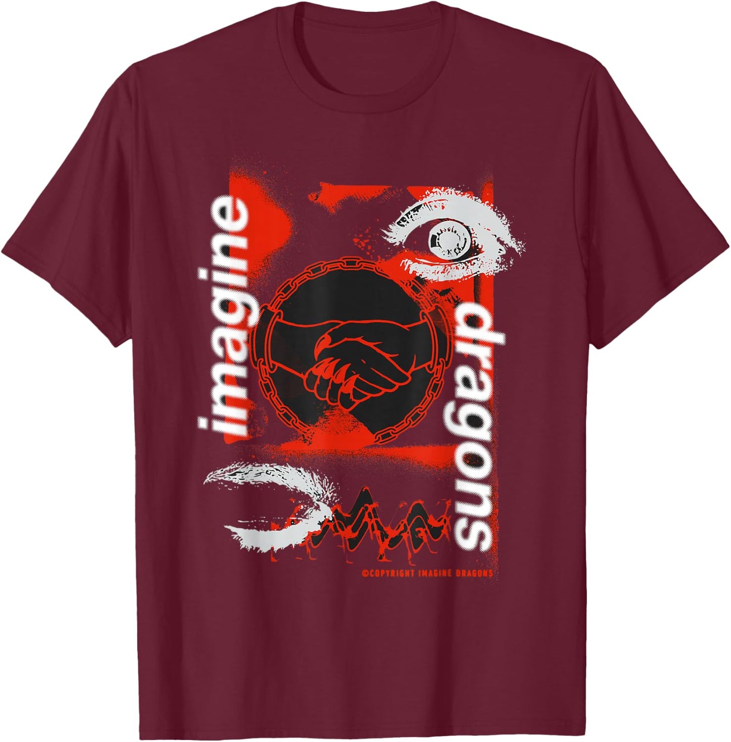 Official Imagine Dragons Handshake Black T-Shirt - T-Shirt | Maroon