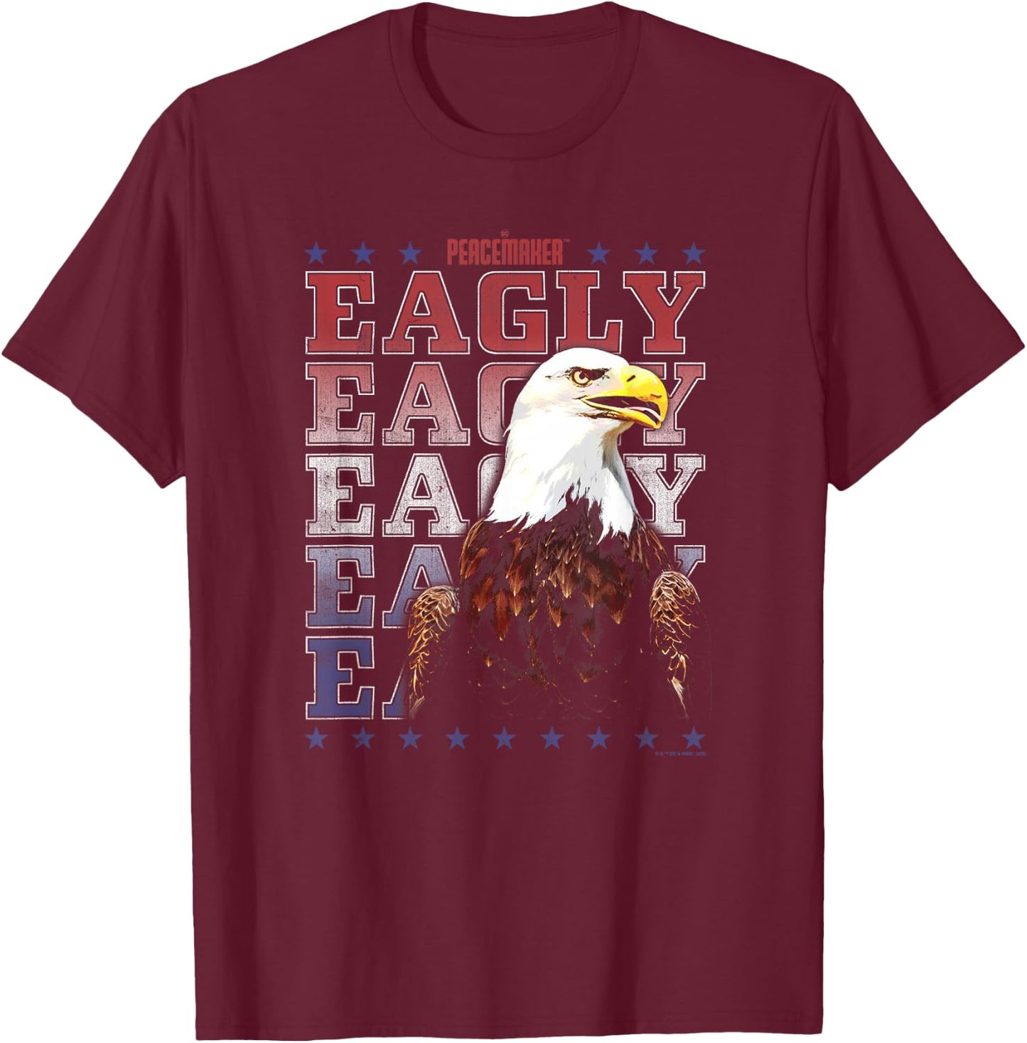 Peacemaker Eagly Text Stack T-Shirt - T-Shirt | Maroon