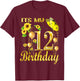 Its My 12th Birthday 12 Year Old Girl Sunflower Butterfly T-Shirt - T-Shirt | Maroon