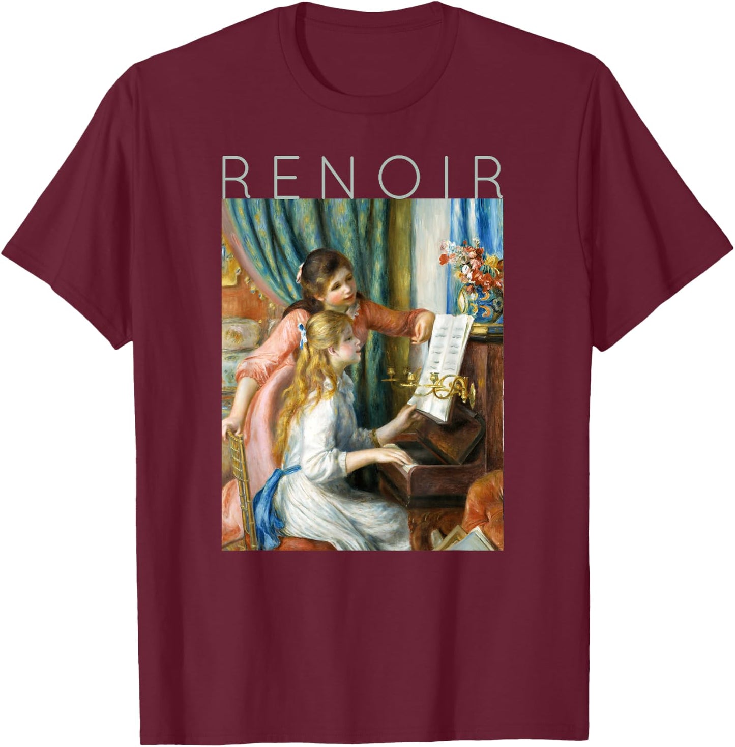 Auguste Renoir - Two Young Girls at the Piano - Musicians T-Shirt - T-Shirt | Maroon