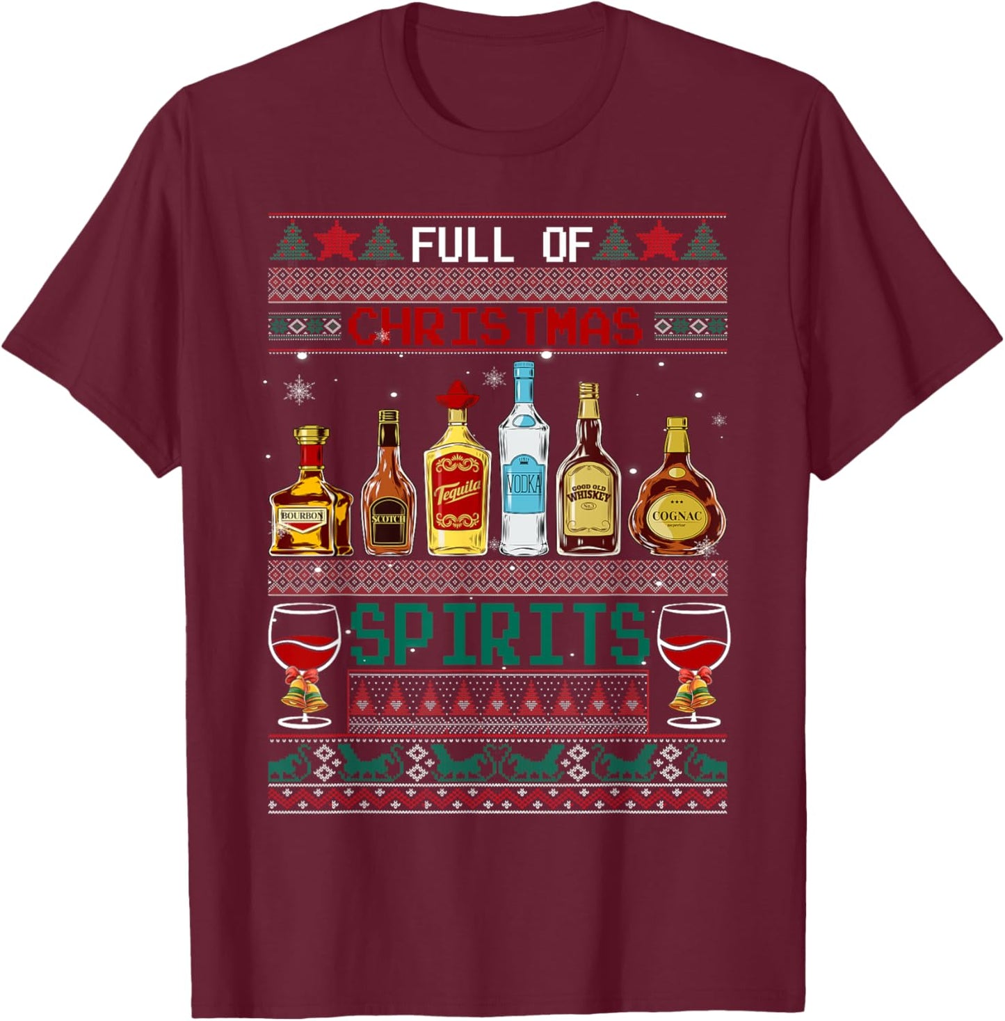 Beer Pajamas Christmas Spirits Drinking Wine Alcohol Xmas T-Shirt - T-Shirt | Maroon