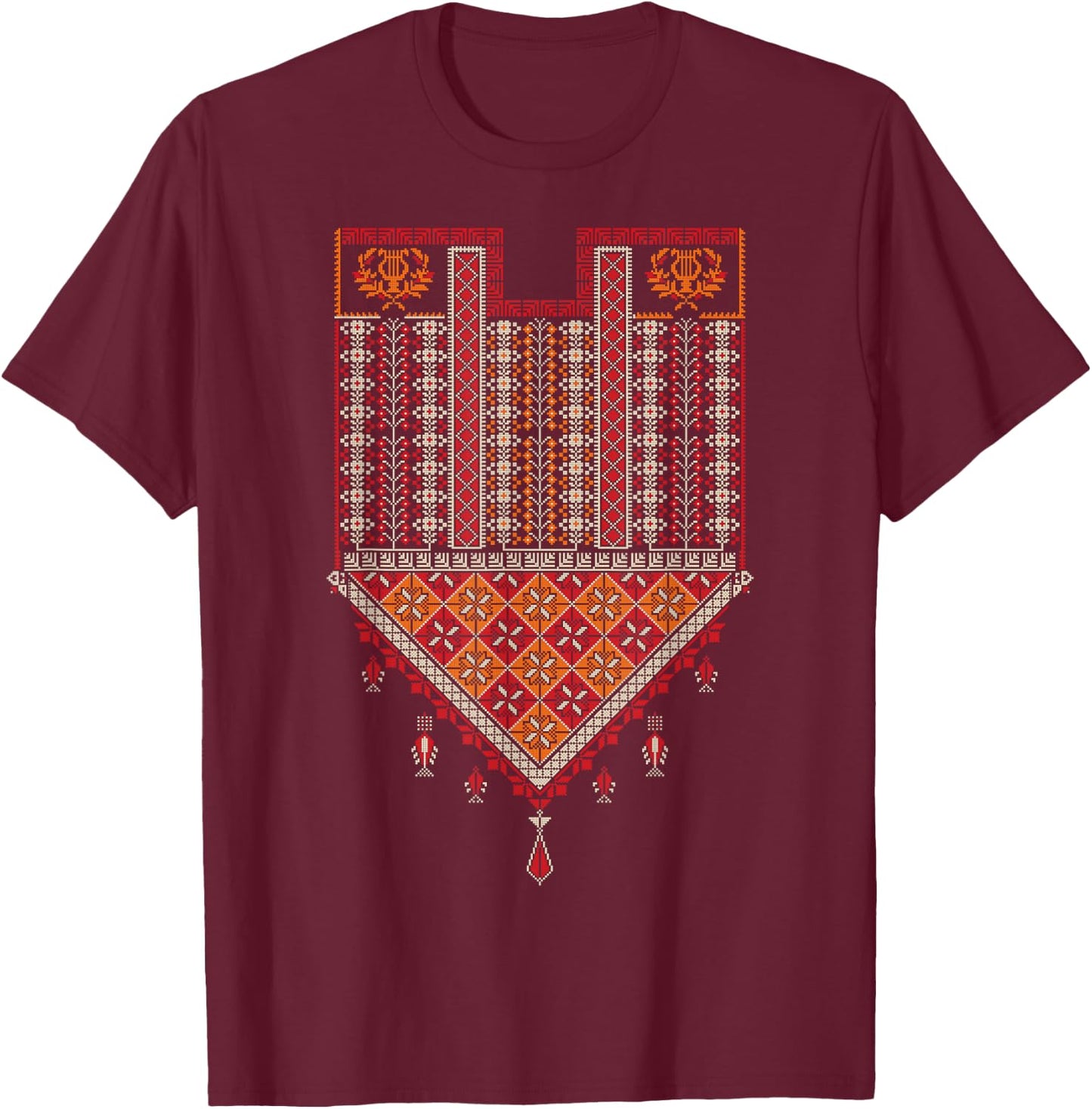 Palestine Mom Women Embroider Syrian Lebanese Folklore Thobe T-Shirt - T-Shirt | Maroon