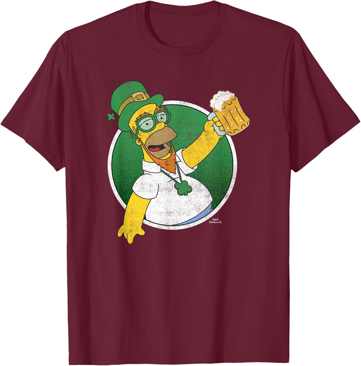 The Simpsons St. Patrick's Day Homer Lucky Beer Celebrations T-Shirt - T-Shirt | Maroon