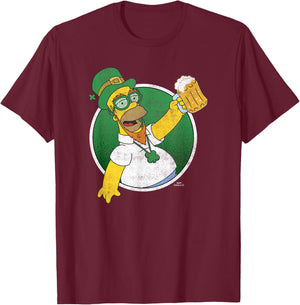 The Simpsons St. Patrick's Day Homer Lucky Beer Celebrations T-Shirt - T-Shirt | Maroon