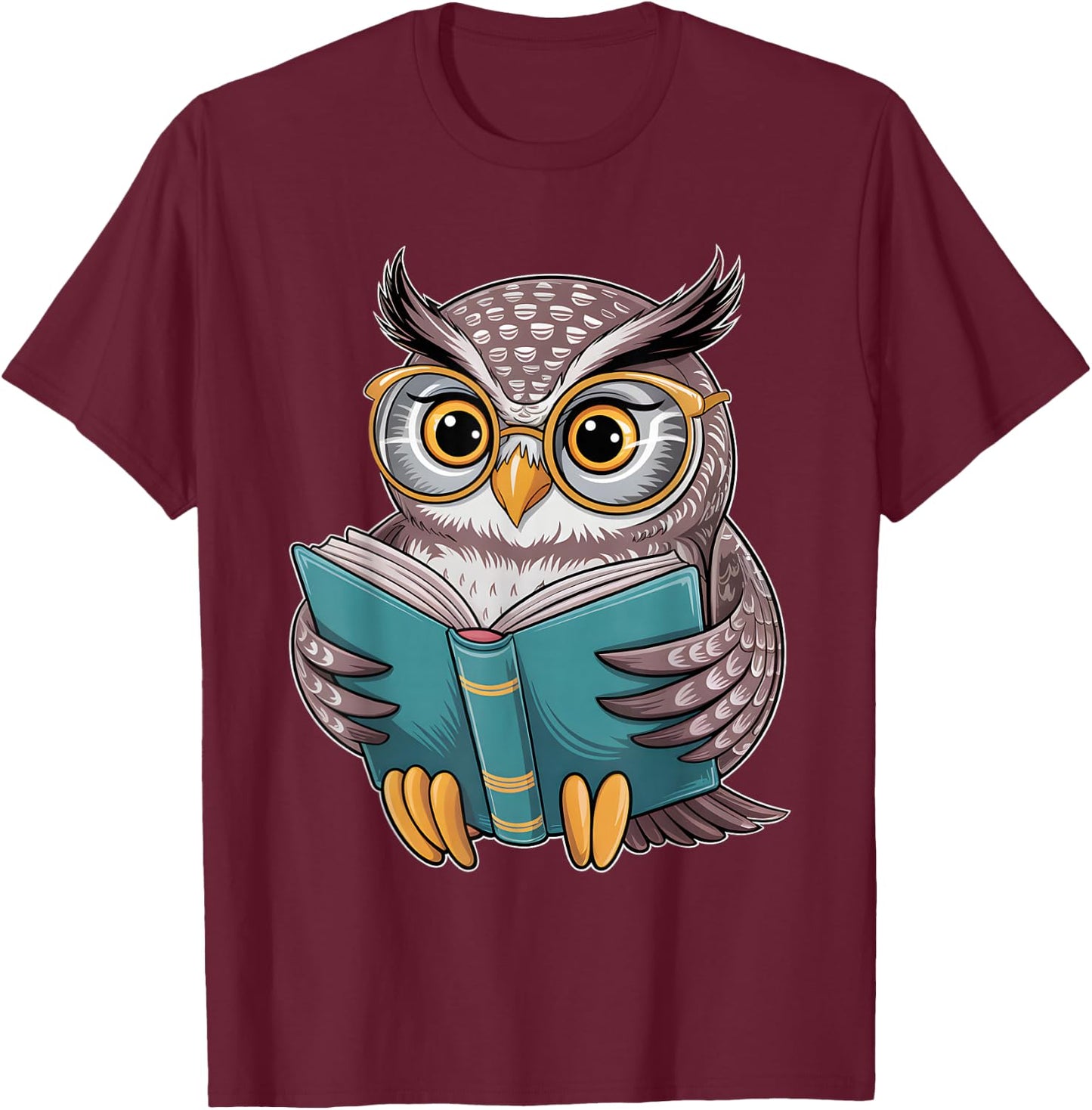 Owl Reading A Book Owls Wearing Glasses Librarian T-Shirt - T-Shirt | Maroon