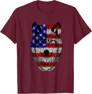 Patriotic Wolf - USA American Flag 4th of July Fourth T-Shirt - T-Shirt | Maroon