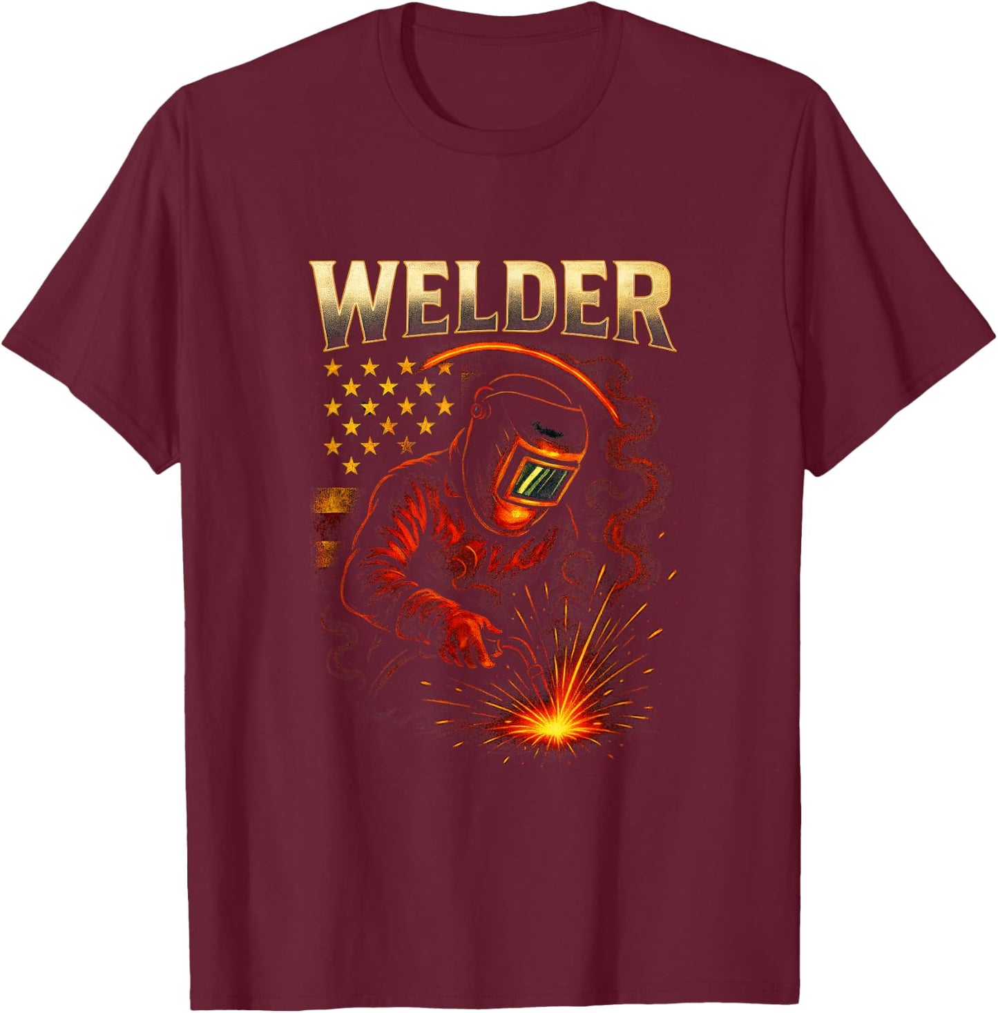 Welder - American Flag Welding Art T-Shirt - T-Shirt | Maroon