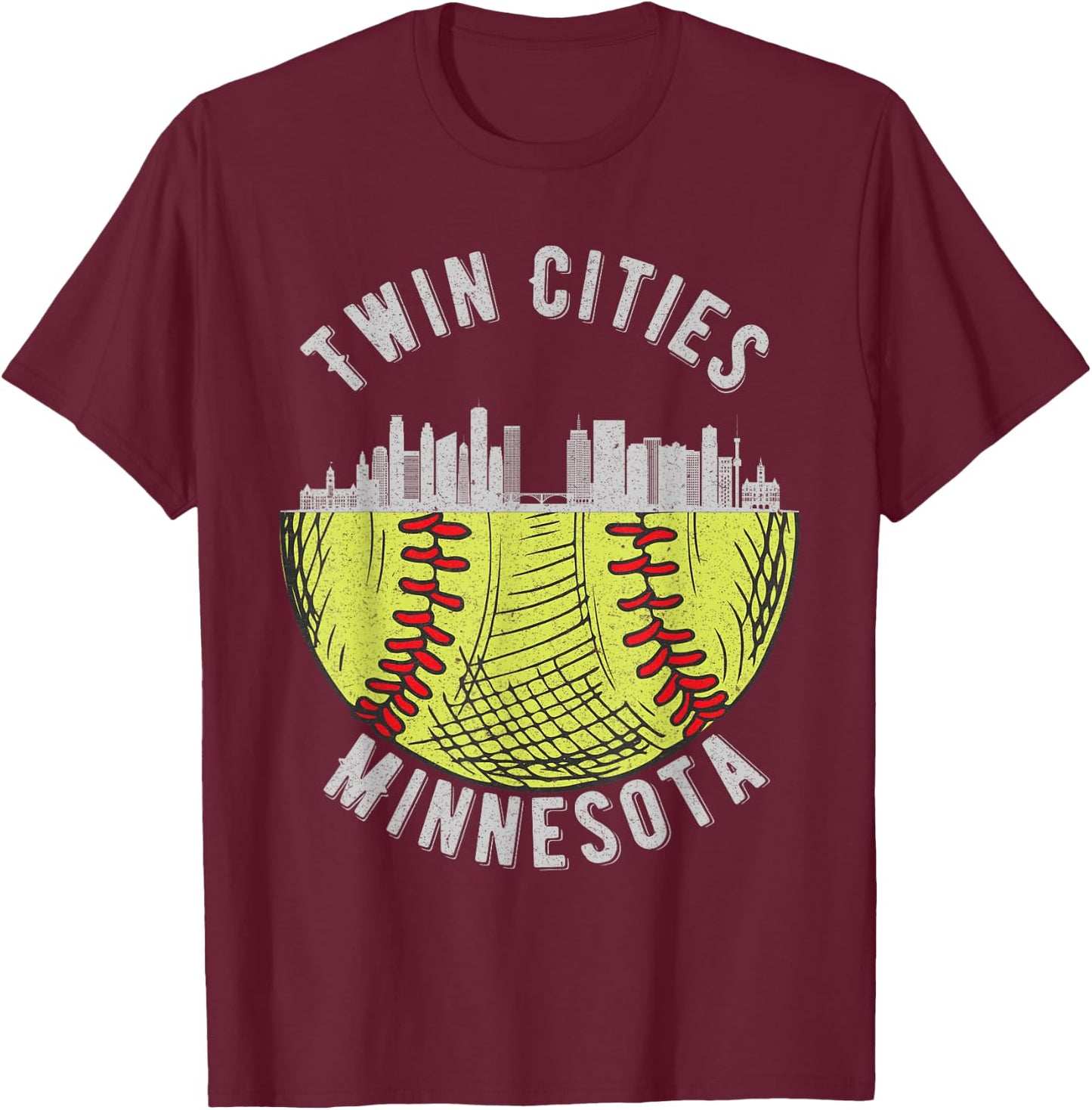 Cool Twin Cities Minnesota MN Softball Skyline St. Paul-MPLS T-Shirt - T-Shirt | Maroon