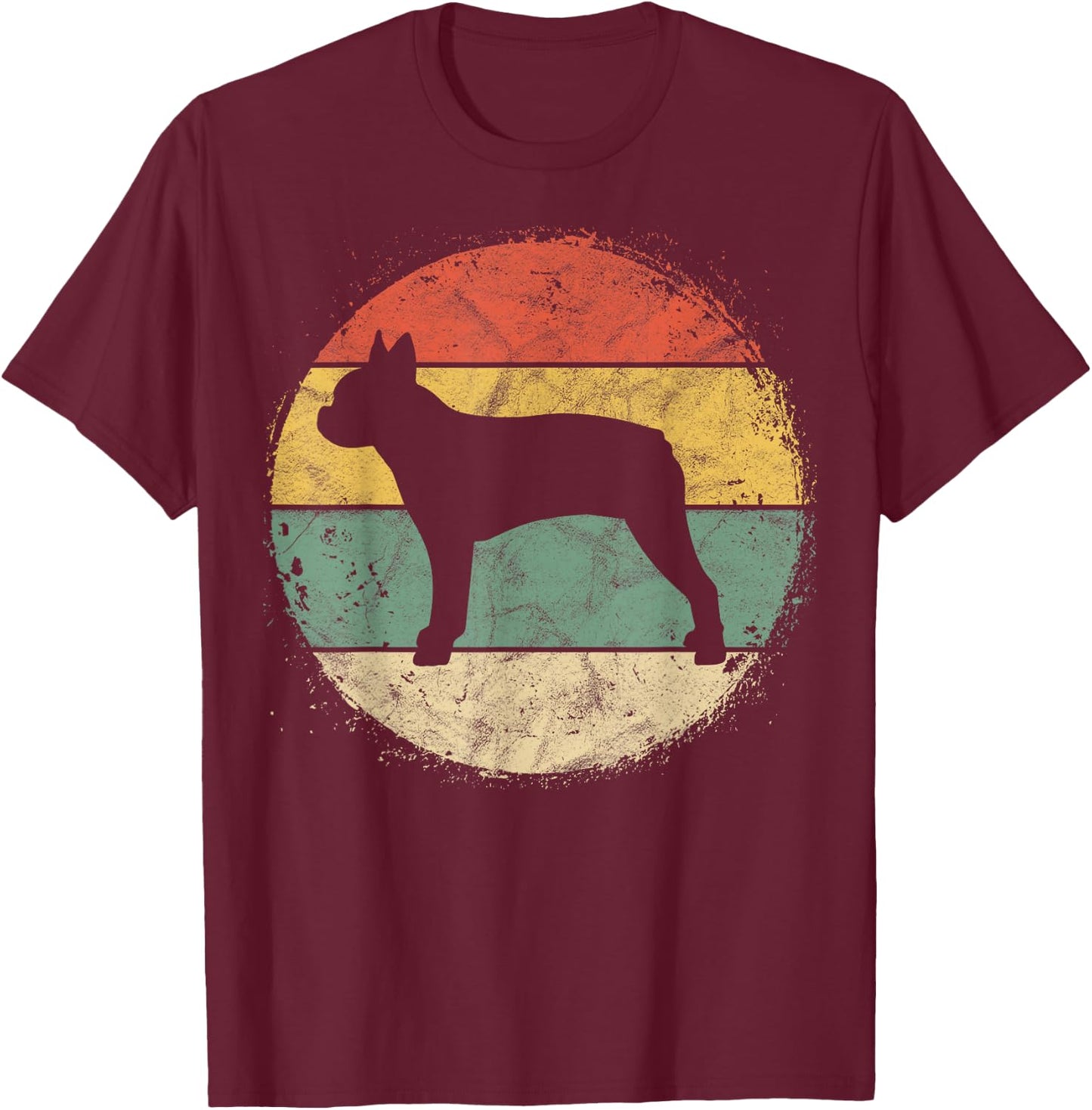 Circular Retro Boston Terrier Owner Gift Bostie Dad Mom T-Shirt - T-Shirt | Maroon