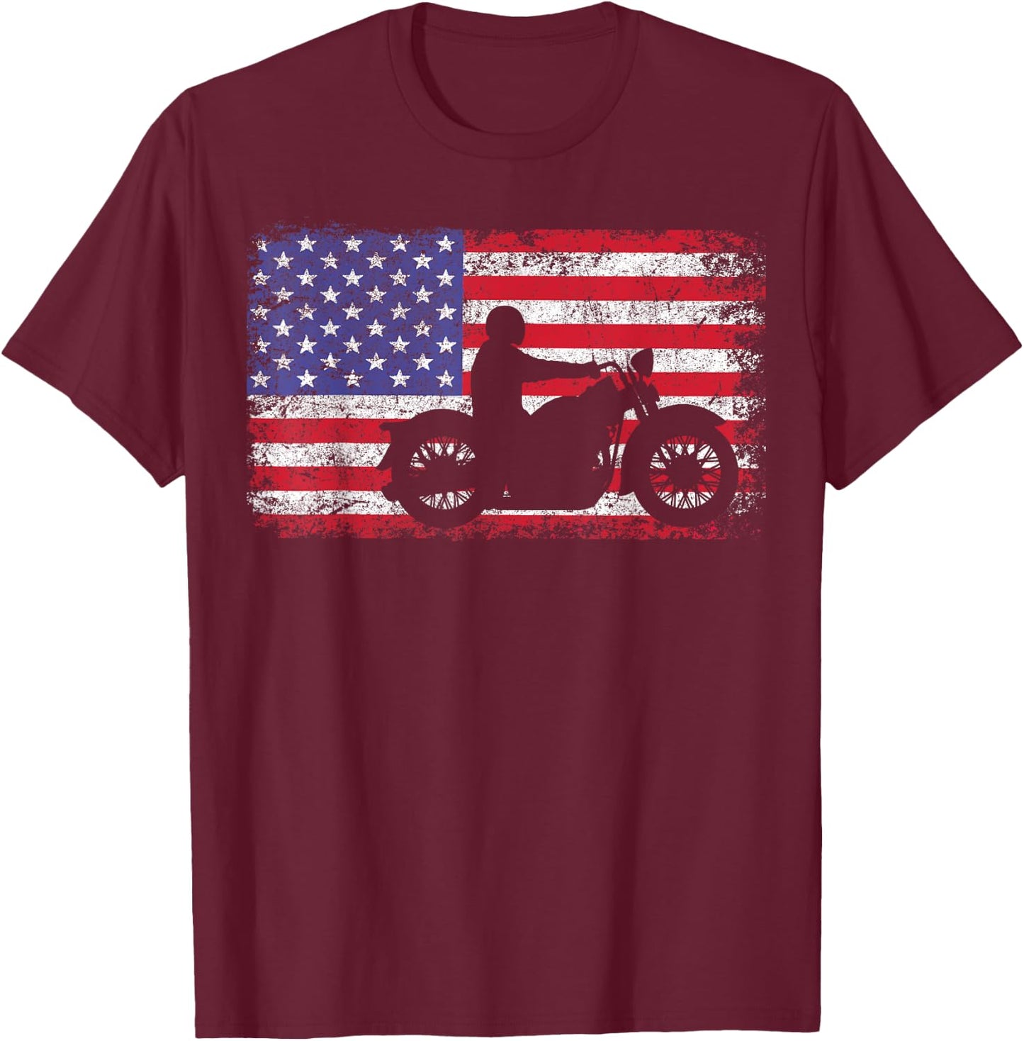 American Flag Biker Motorcycle T-Shirt - T-Shirt | Maroon