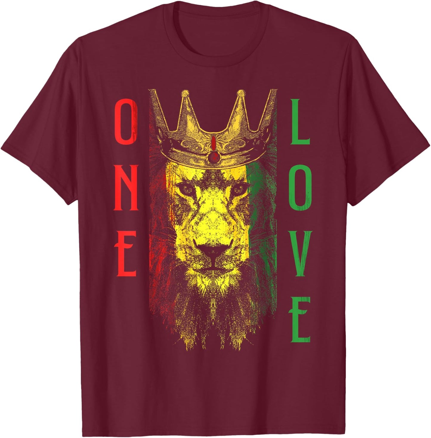 One Love Rasta Lion Jamaican Pride Reggae African T-Shirt - T-Shirt | Maroon