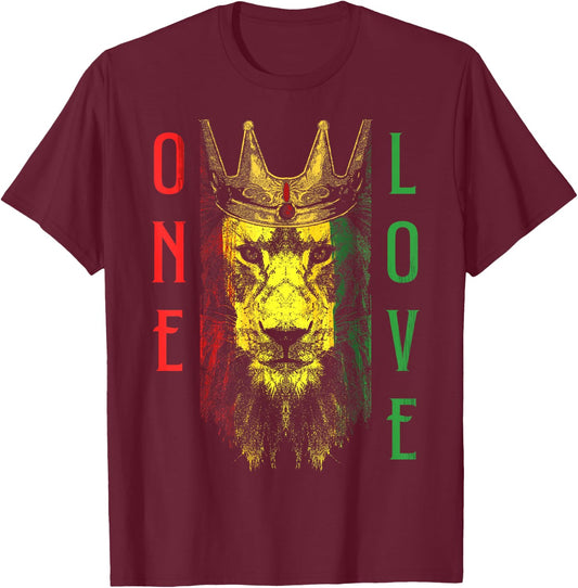 One Love Rasta Lion Jamaican Pride Reggae African T-Shirt - T-Shirt | Maroon