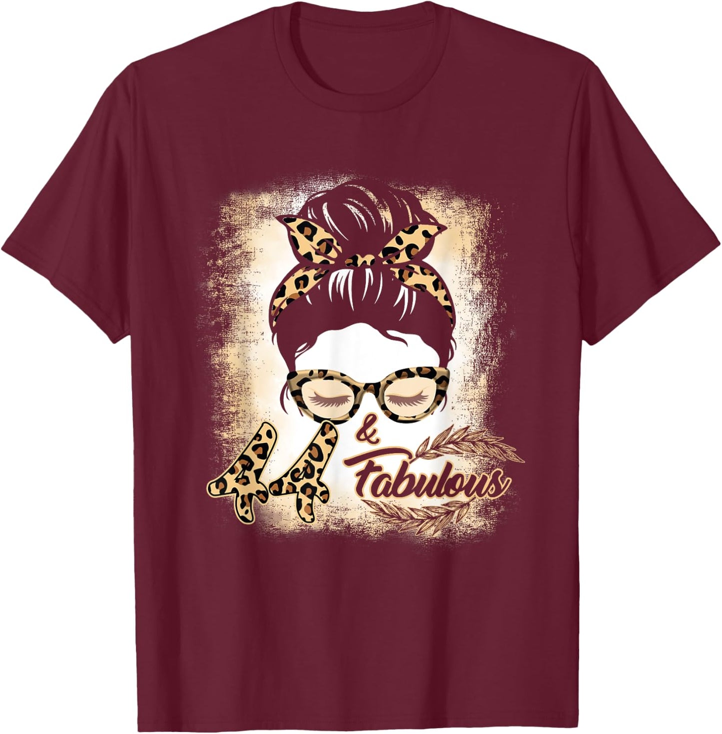 44th Birthday Gift Women Girls 44 Year Old Fabulous Leopard T-Shirt - T-Shirt | Maroon