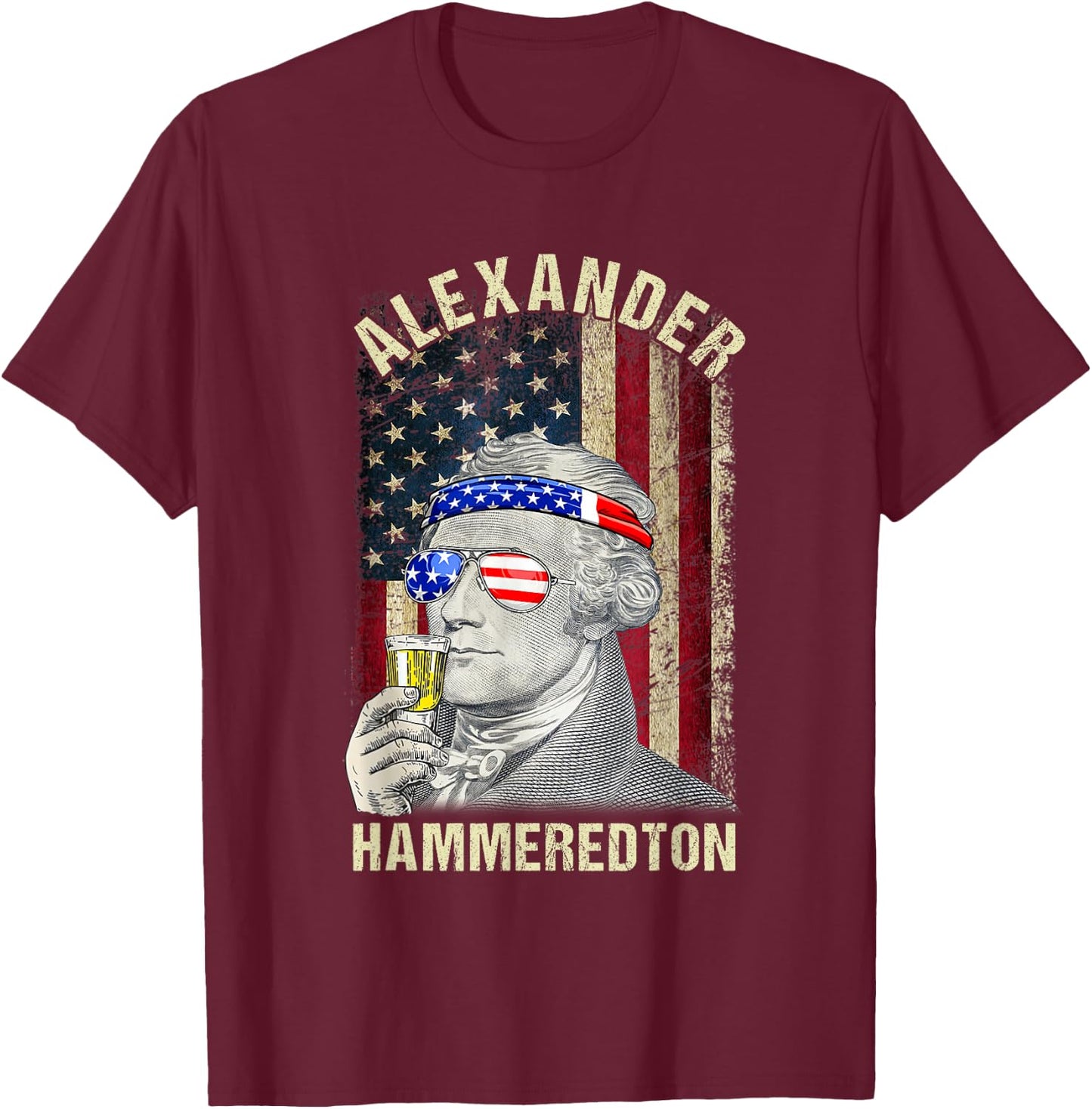 Vintage Alexander Hammeredton Hamiliton USA Flag 4th Of July Men T-Shirt - T-Shirt | Maroon