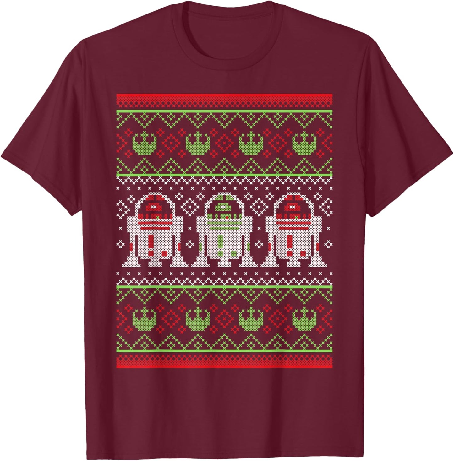 Star Wars R2-D2 Ugly Christmas Sweater Rebel T-Shirt - T-Shirt | Maroon