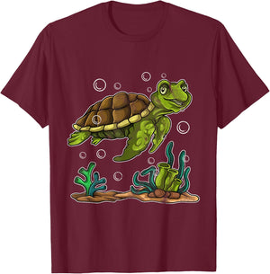 Turtle Girls Boys Tortuga Ocean Chill Turtle T-Shirt - T-Shirt | Maroon