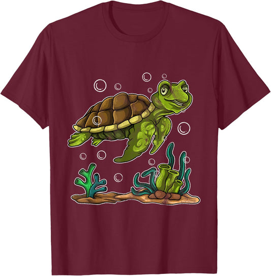 Turtle Girls Boys Tortuga Ocean Chill Turtle T-Shirt - T-Shirt | Maroon