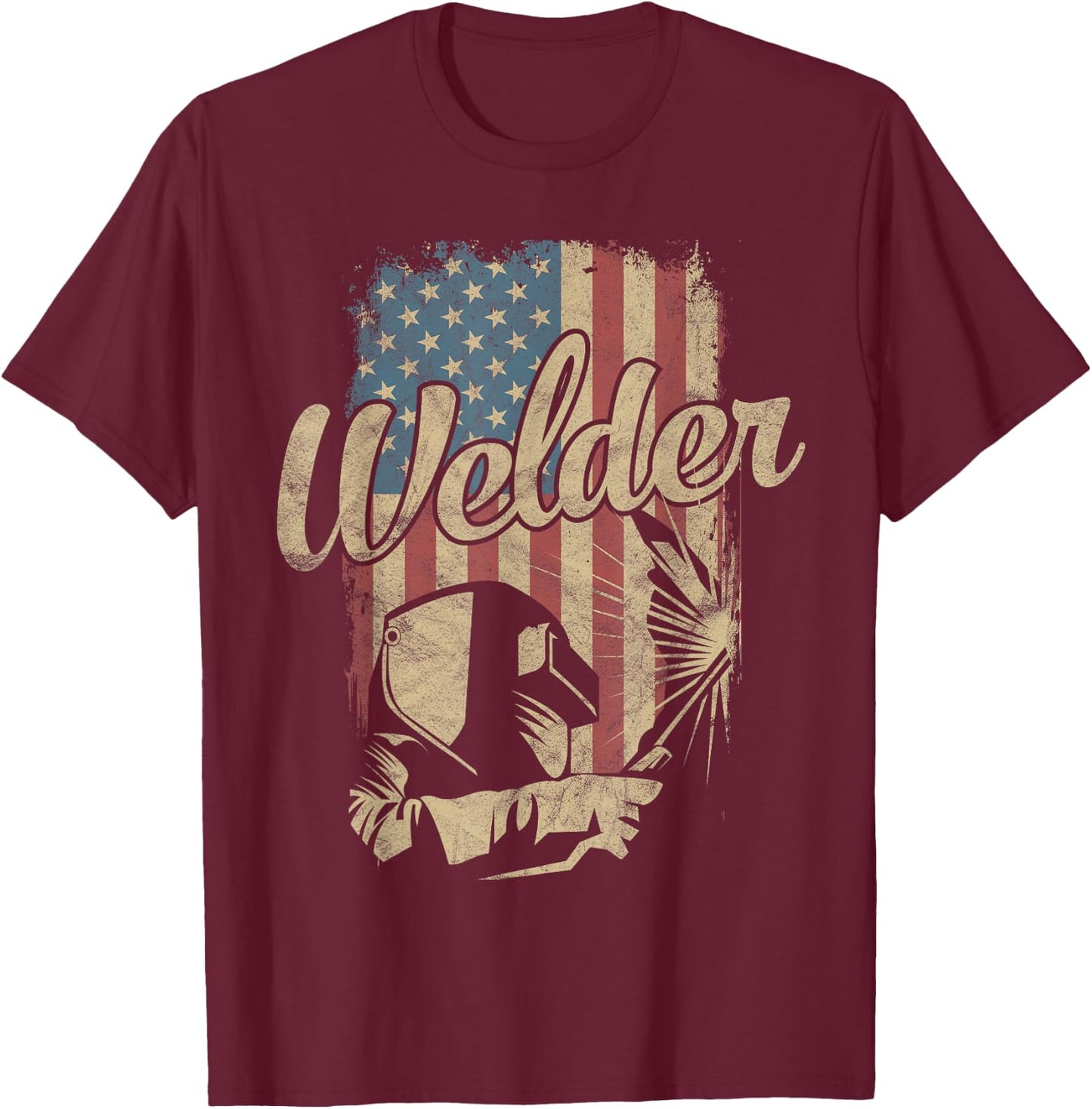 Welder American Flag Welding Gift Usa Patriotic Retro Helmet T-Shirt - T-Shirt | Maroon