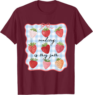 Reading is My Jam Preppy Stawberry Bookworm Book Lover Nerd T-Shirt - T-Shirt | Maroon