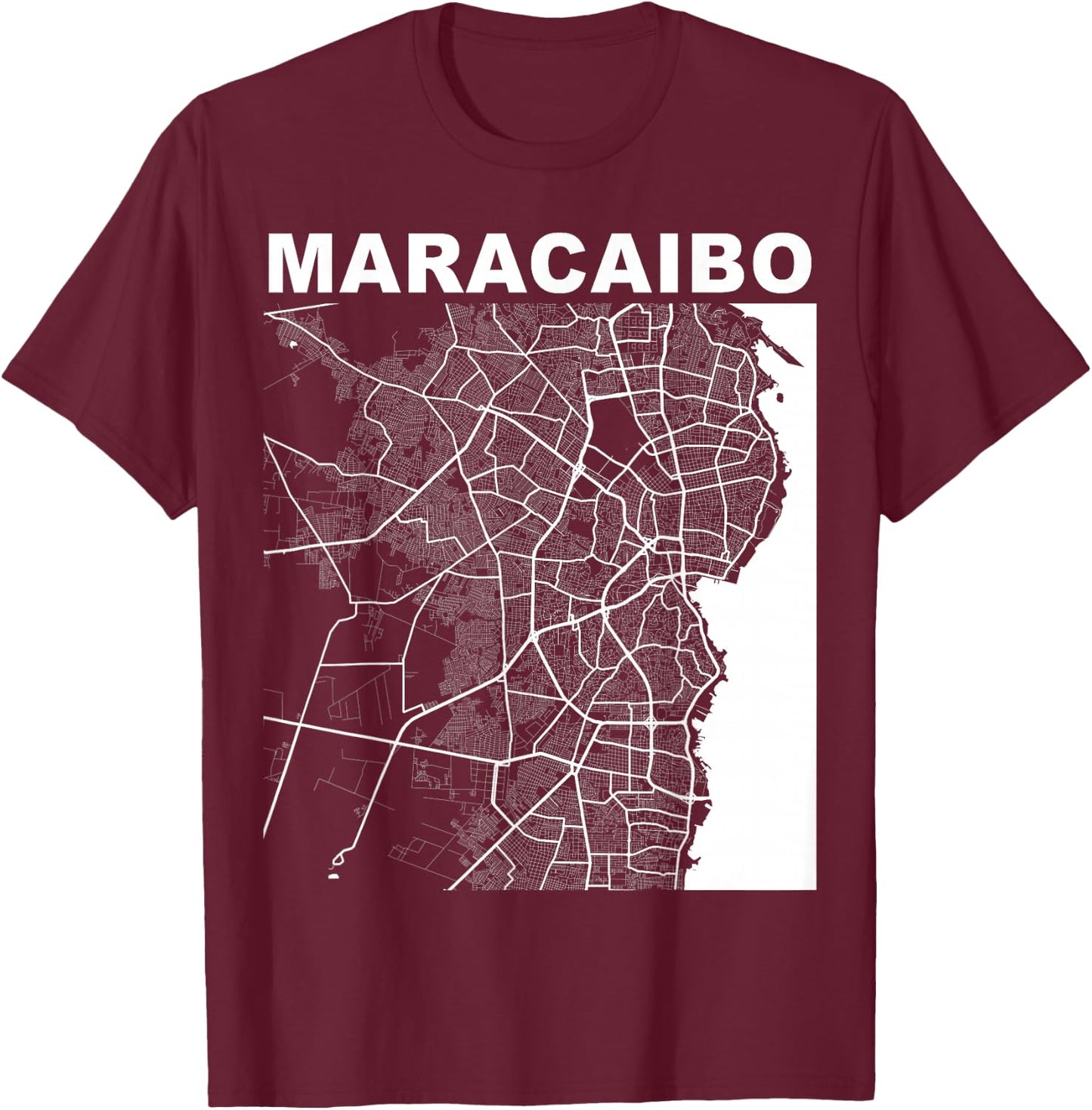 Venezuela Souvenir Maracaibo City Street Map T-Shirt - T-Shirt | Maroon