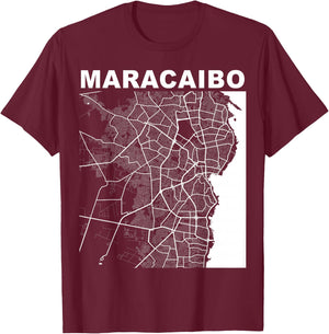 Venezuela Souvenir Maracaibo City Street Map T-Shirt - T-Shirt | Maroon