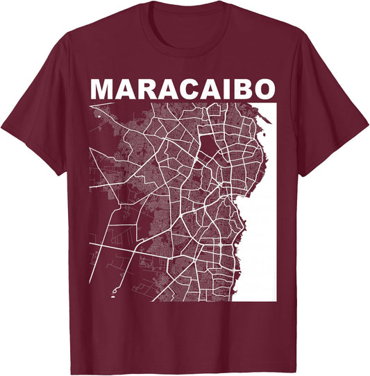 Venezuela Souvenir Maracaibo City Street Map T-Shirt - T-Shirt | Maroon
