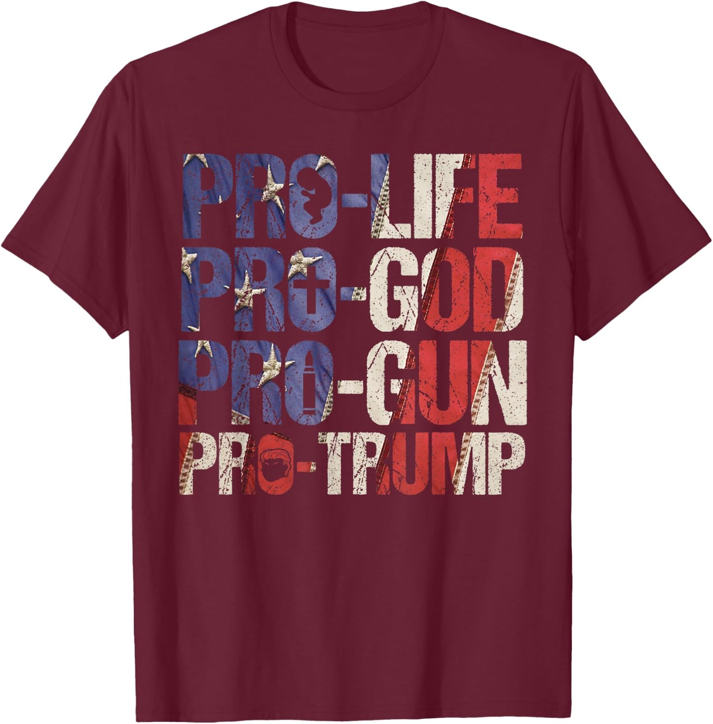 Pro Life God Gun Trump USA Re-elect Donald Trump 2020 Gift T-Shirt - T-Shirt | Maroon