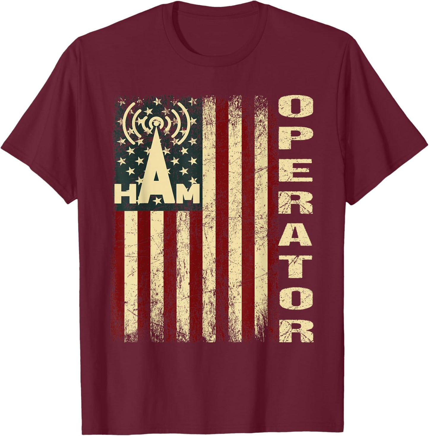 Patriotic USA Flag Ham Radio Amateur Radio Operator T-Shirt - T-Shirt | Maroon