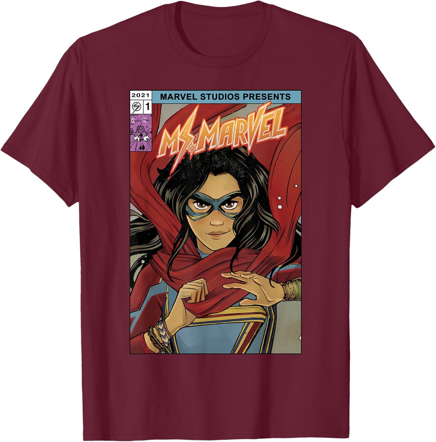 Marvel Ms. Marvel Kamala Khan Comic Cover T-Shirt - T-Shirt | Maroon