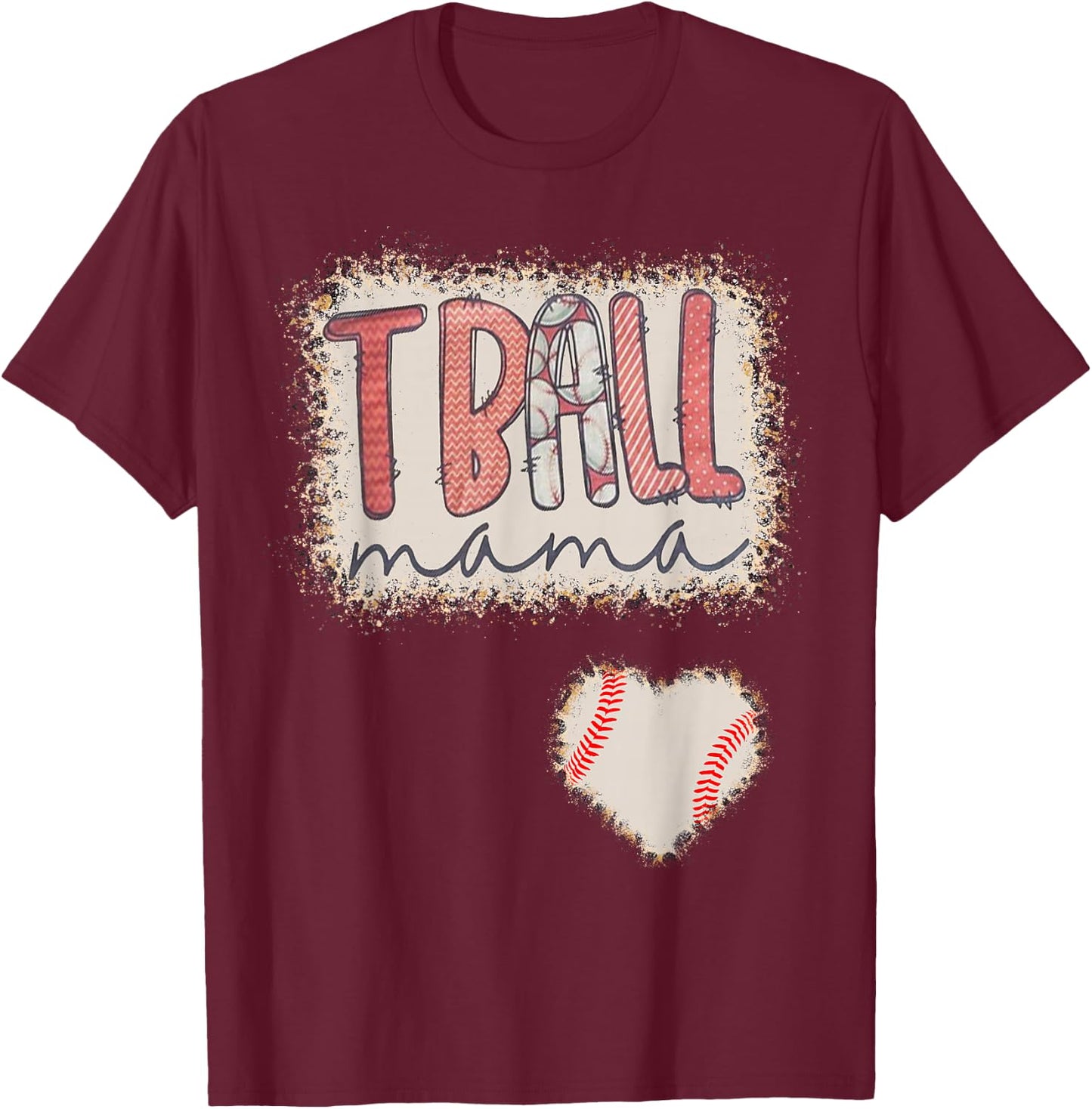 Tball Mama Leopard Bleached Tball Heart Women T-Shirt - T-Shirt | Maroon
