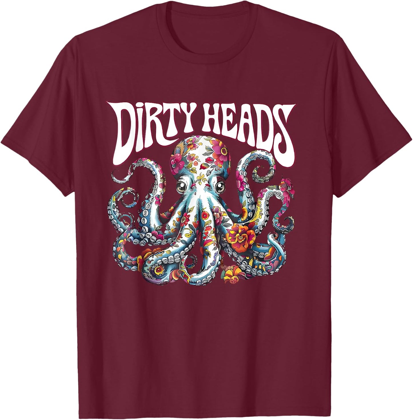 Octopus Lover Floral Octopus Ocean Sea Animal Dirty Heads T-Shirt - T-Shirt | Maroon