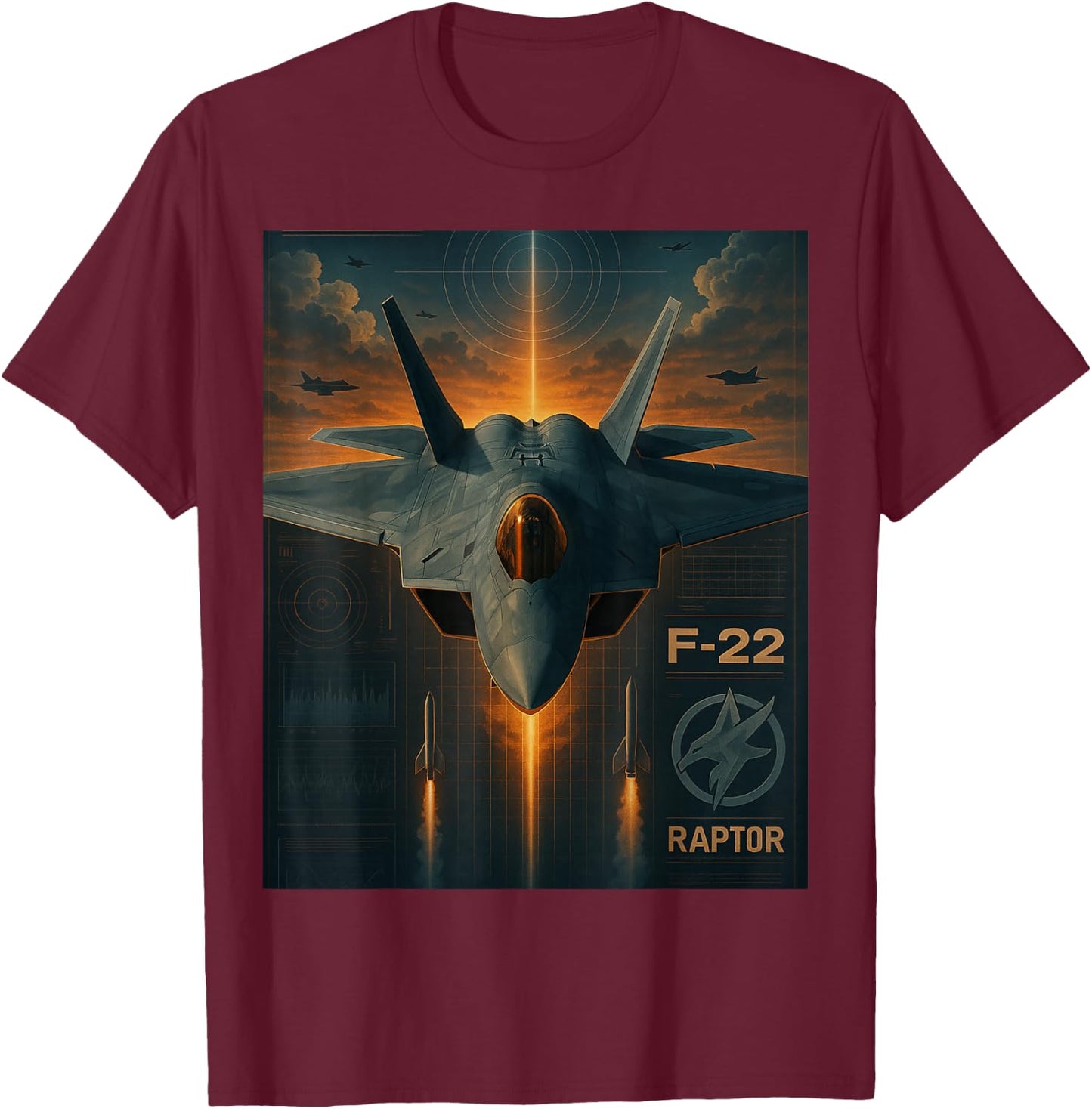 F-22 Raptor Stealth Fighter Jet Graphic T-Shirt - T-Shirt | Maroon