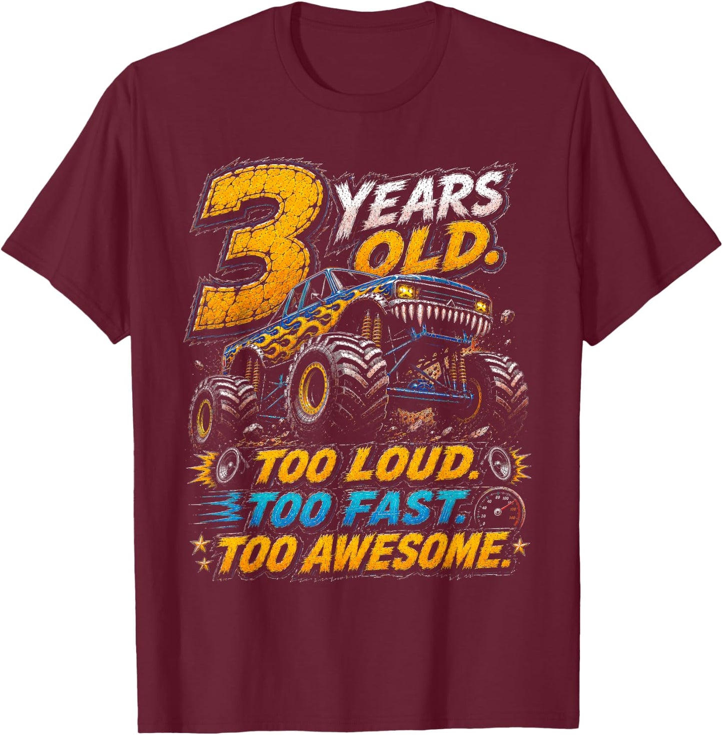 Monster Truck 3rd Birthday Shirt 3 Year Old 3rd Birthday Boy T-Shirt - T-Shirt | Maroon