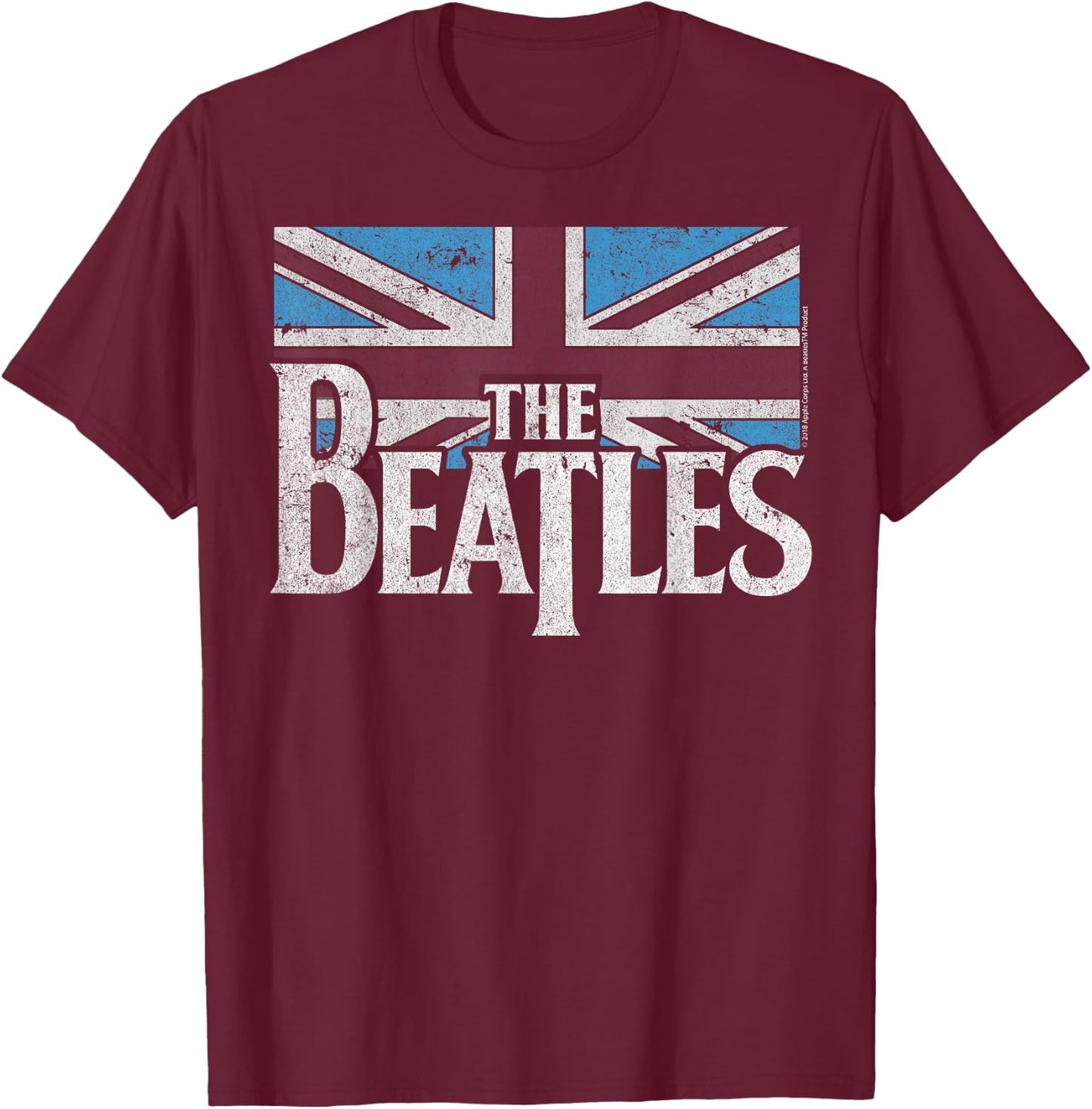 The Beatles British Flag Red, White, and Blue Short Sleeve T-Shirt - T-Shirt | Maroon