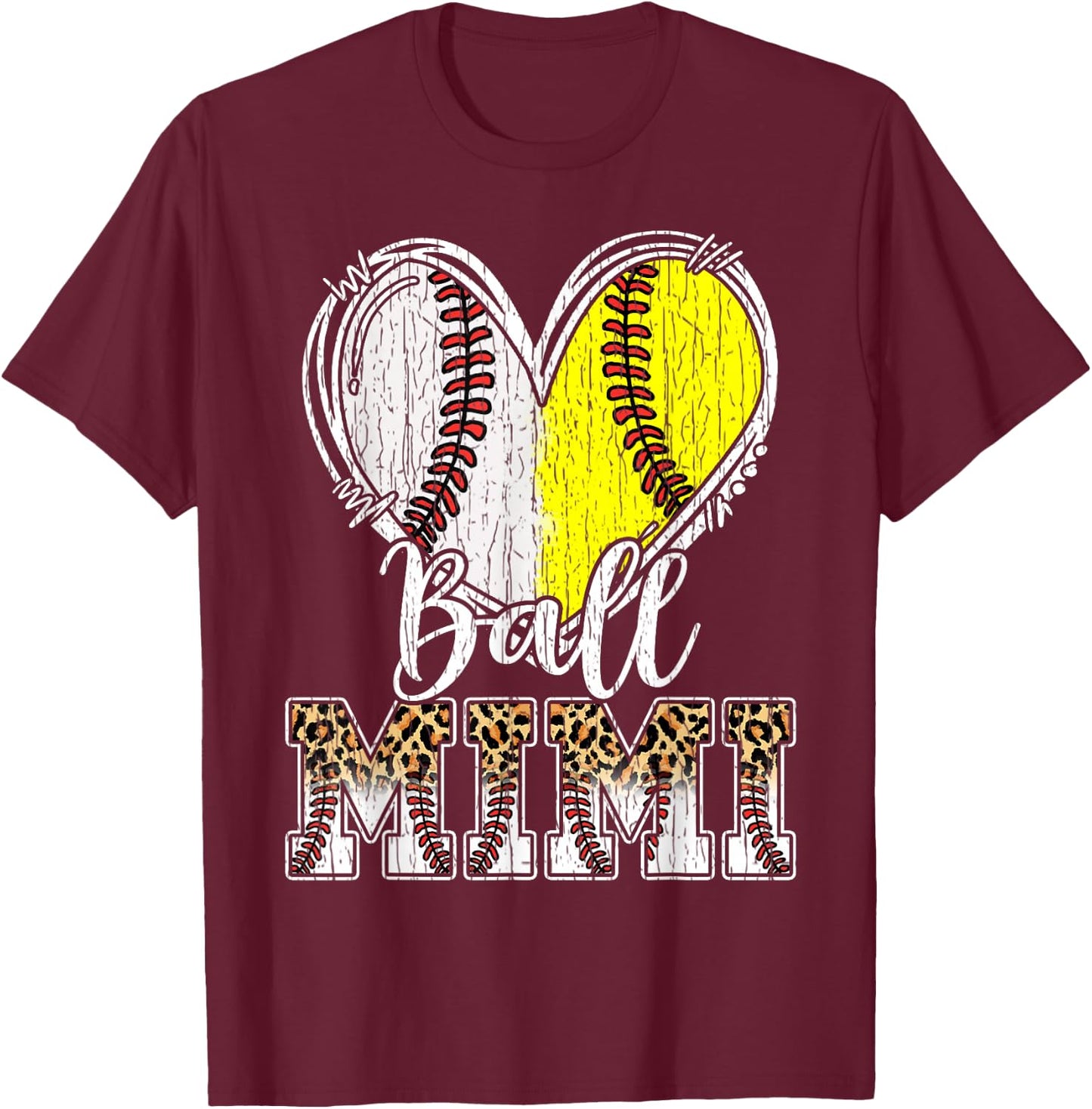 Ball Mimi Heart Baseball Softball Mimi T-Shirt - T-Shirt | Maroon