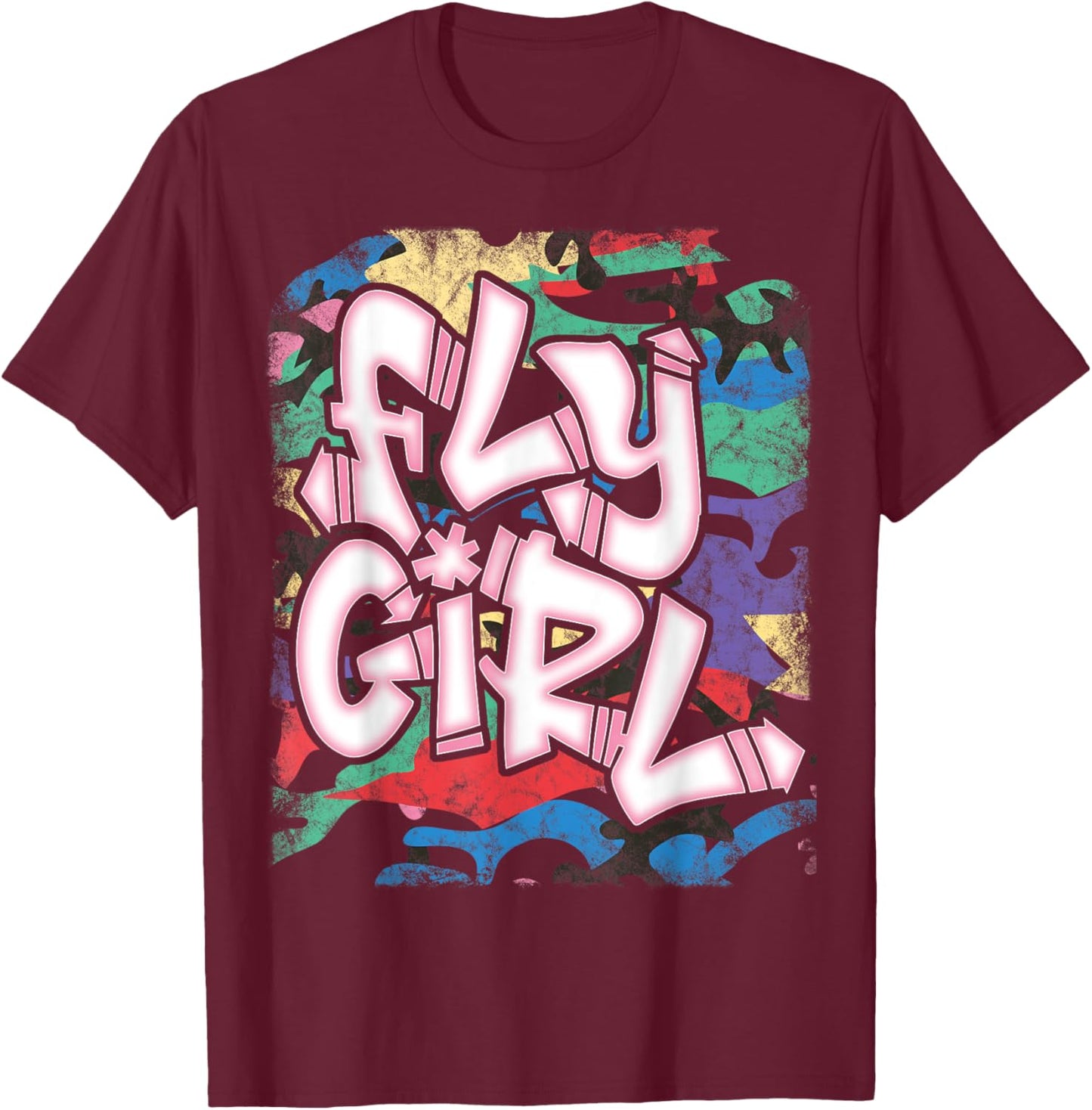 Fly Girl 80s 90s Old School Camo B-Girl Hip Hop T-Shirt - T-Shirt | Maroon