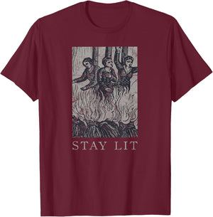 Occult Stay Lit Satan Devil Hell Unholy Antichrist Witch Short Sleeve T-Shirt - T-Shirt | Maroon