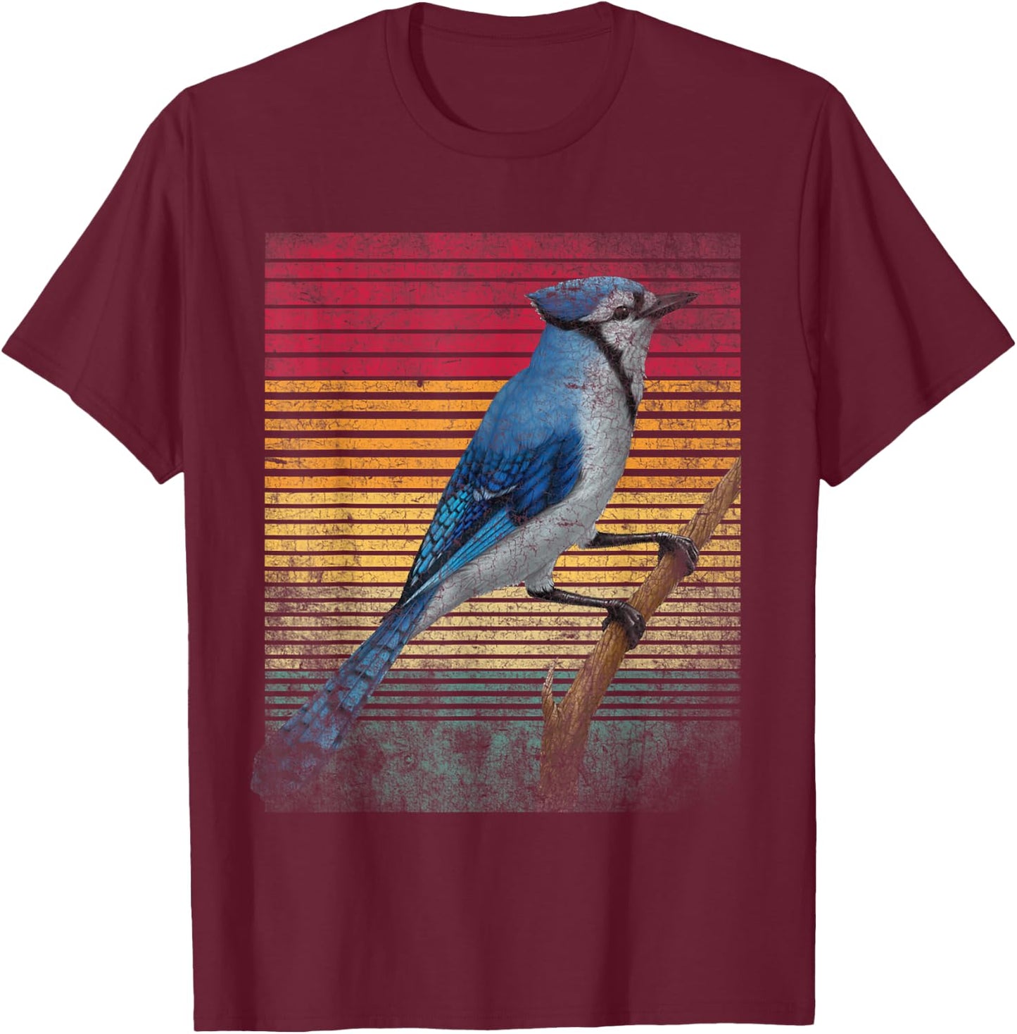 Vintage Retro Blue Jay Bird T-Shirt - T-Shirt | Maroon