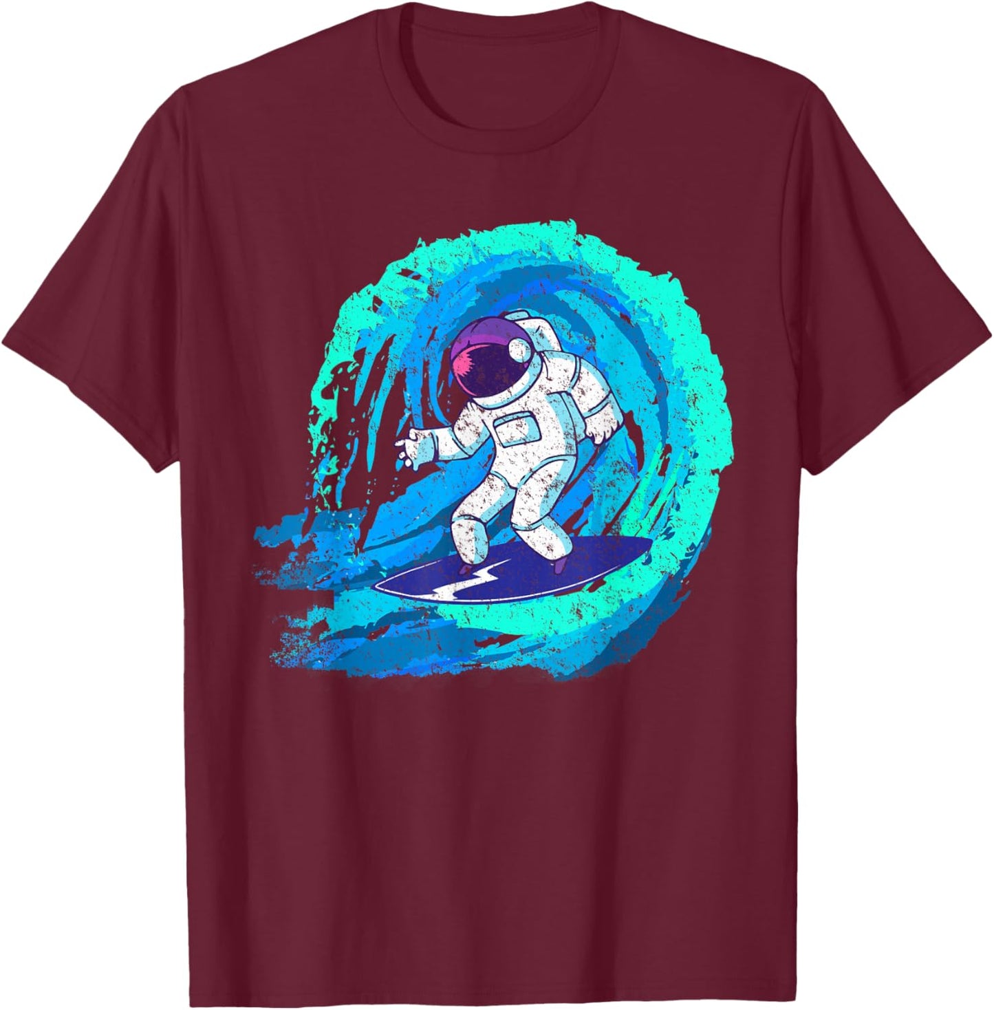Funny space galaxy surfer astronaut surfing blue wave rider T-Shirt - T-Shirt | Maroon