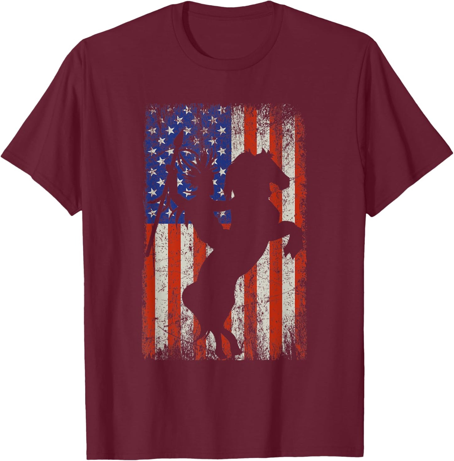 US Flag Indigenous Indian Horse Rider Native American T-Shirt - T-Shirt | Maroon