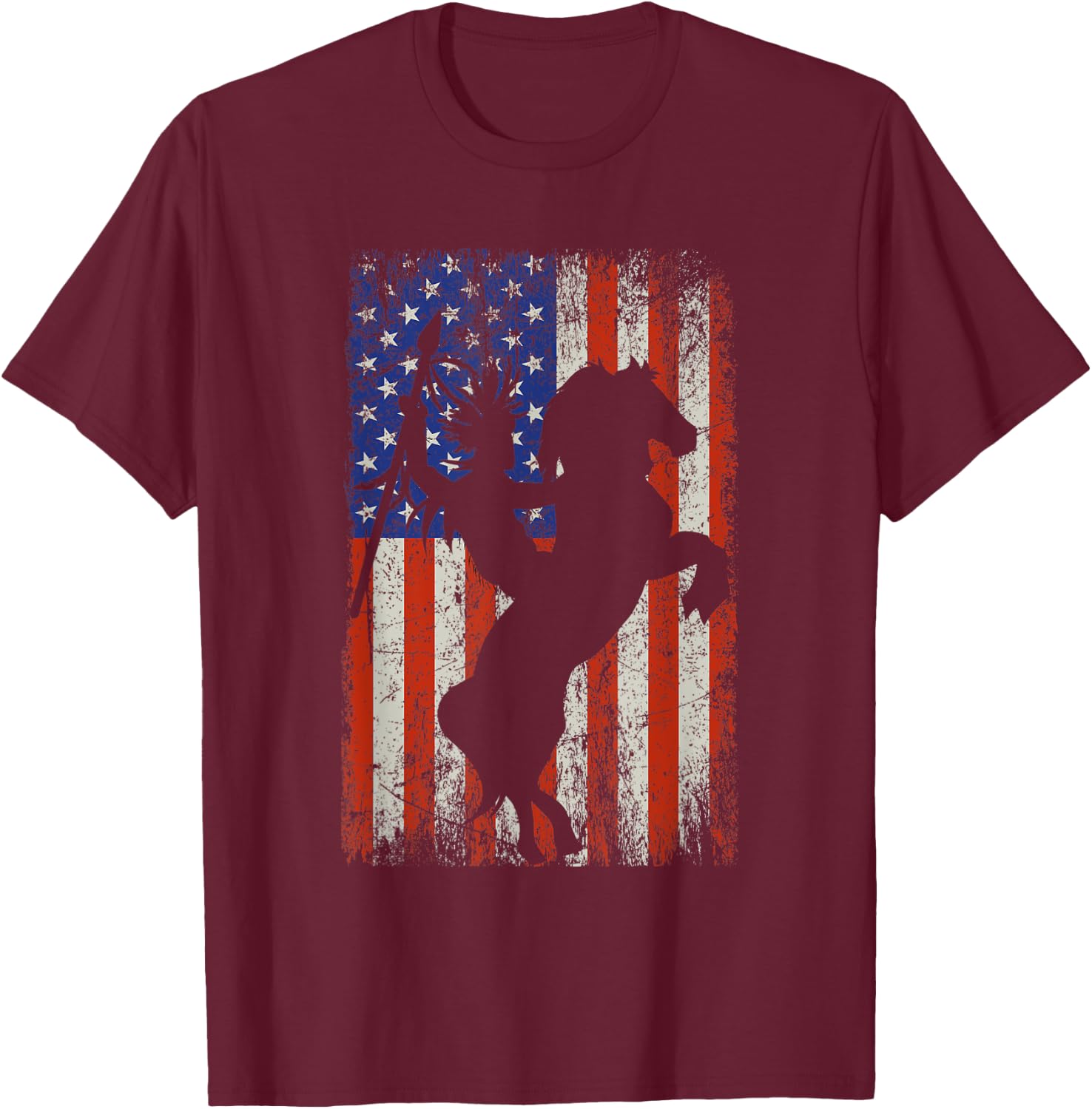 US Flag Indigenous Indian Horse Rider Native American T-Shirt - T-Shirt | Maroon