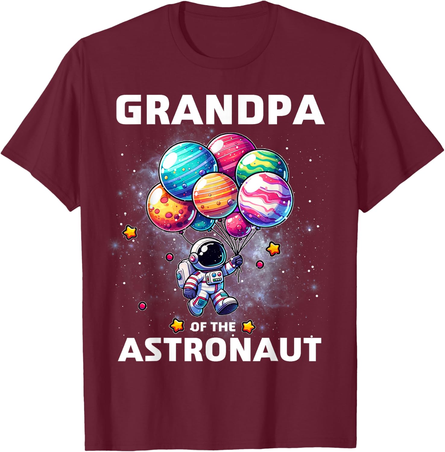 Grandpa of the Astronaut Space Theme First Birthday Party T-Shirt - T-Shirt | Maroon