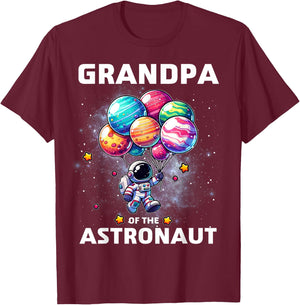 Grandpa of the Astronaut Space Theme First Birthday Party T-Shirt - T-Shirt | Maroon