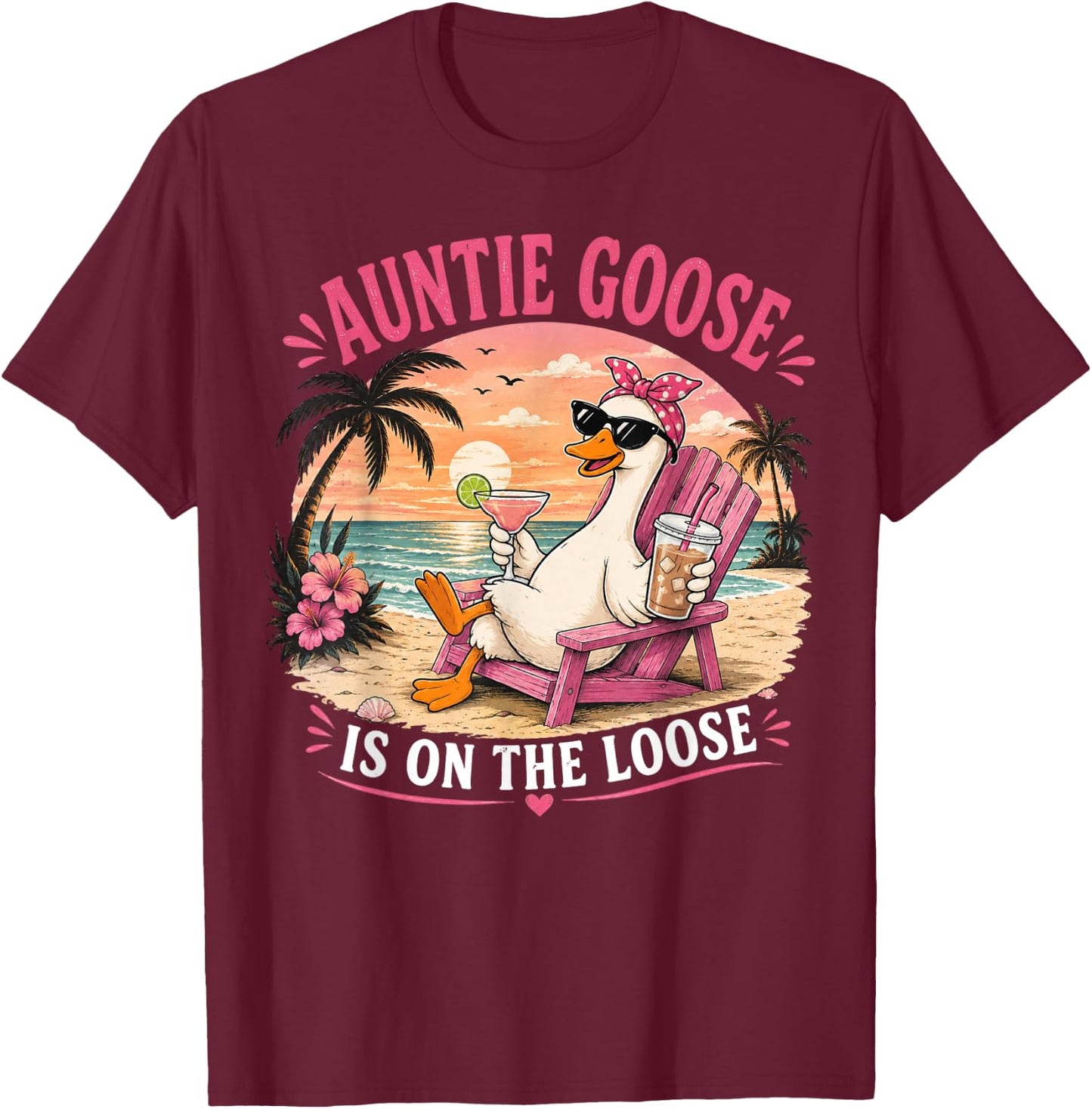 Auntie Goose is On The Loose Funny T-Shirt - T-Shirt | Maroon