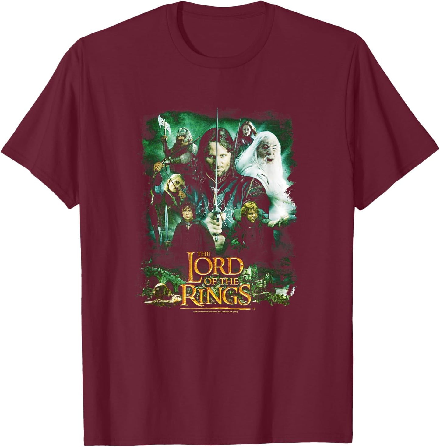 Lord of The Rings Hero Group Small T-Shirt - T-Shirt | Maroon