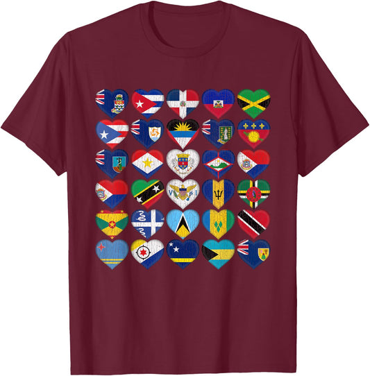 Caribbean Islands Tropical Weathered Flags Travel Souvenir T-Shirt - T-Shirt | Maroon