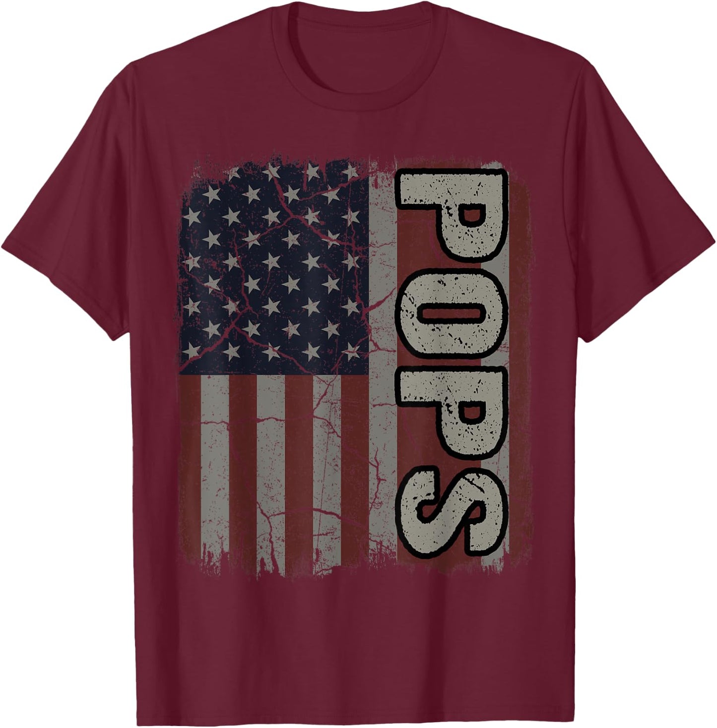 Pops American Flag Vintage Father's Day 4th of July Gift T-Shirt - T-Shirt | Maroon