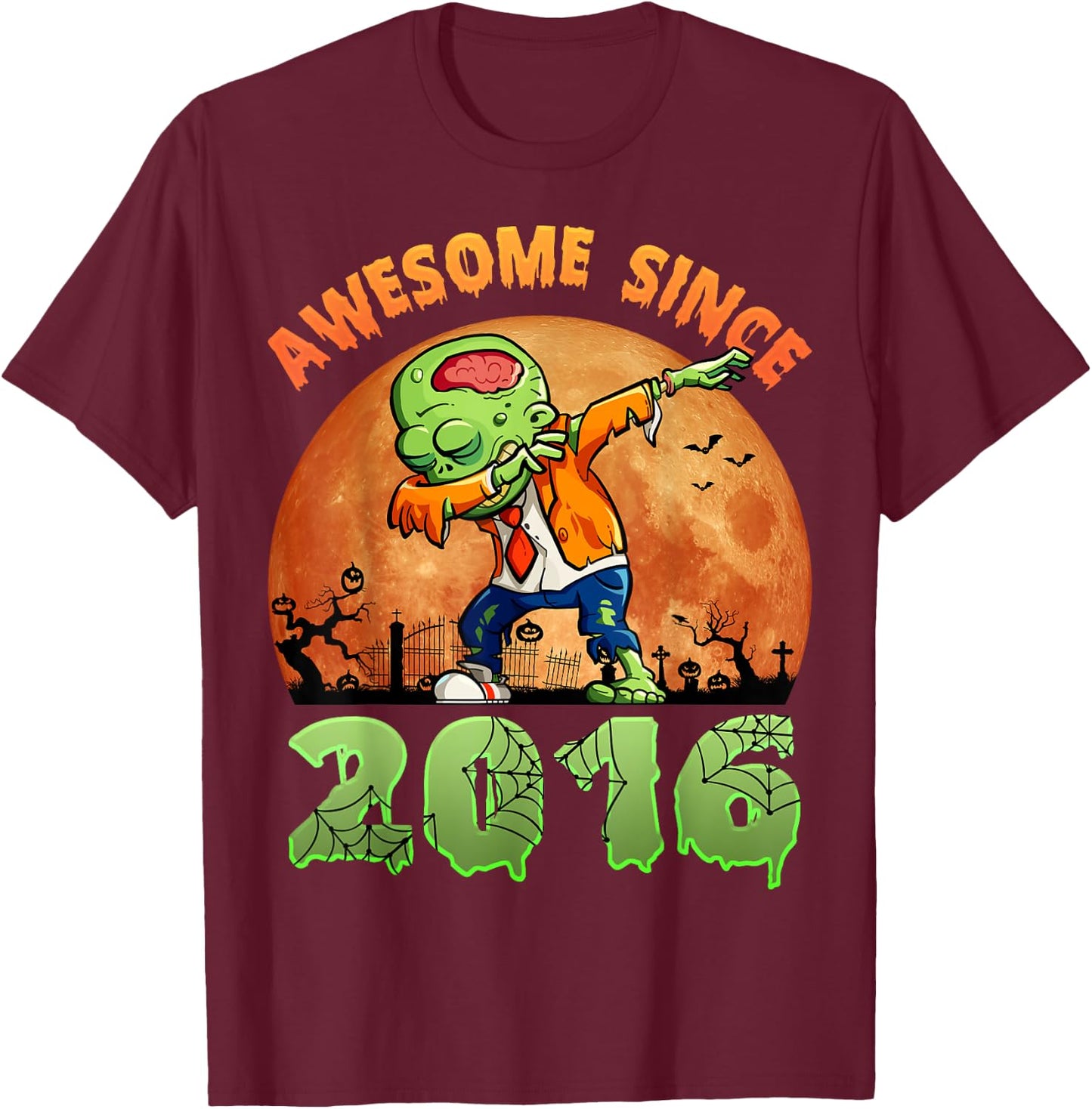 8th Birthday Halloween 8 Years Old Zombie Awesome Since 2016 T-Shirt - T-Shirt | Maroon