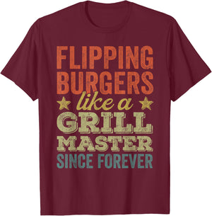 BBQ Grill Dad, Vintage Flipping Burgers Like A Grill Master T-Shirt - T-Shirt | Maroon