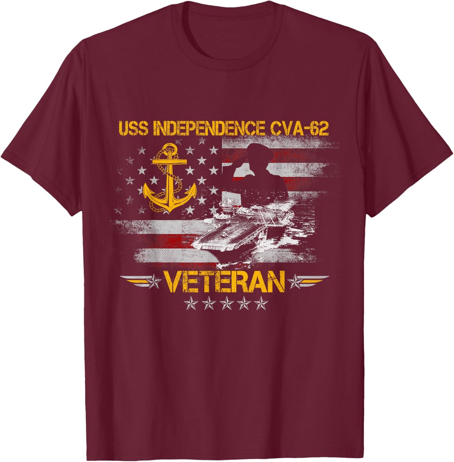 USS Independence CV-62 Aircraft Carrier Veteran FlagVintage T-Shirt - T-Shirt | Maroon